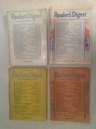 Four Vintage Wwii Reader’s Digests,  1942 Jan,  Feb,  March,  April,