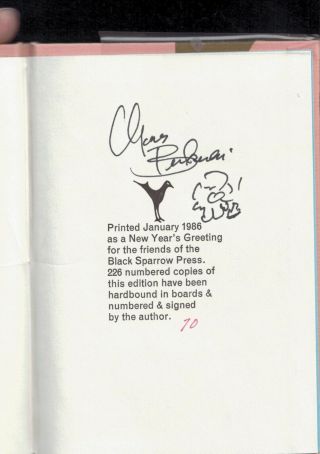 Charles Bukowski Signed W/ Drawing Years Greeting 1986 Red Baroque Books