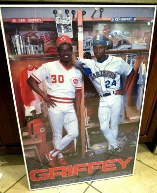 1989 Ken Griffey Jr Father & Son Signed The Next Generation Poster Autograph Red