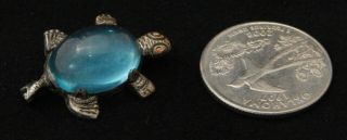 Vintage Coro Blue Turquoise Jelly Belly Turtle Tiny Lace Pin Brooch Silver Red