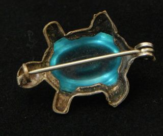 Vintage Coro Blue Turquoise Jelly Belly Turtle Tiny Lace Pin Brooch Silver Red 3