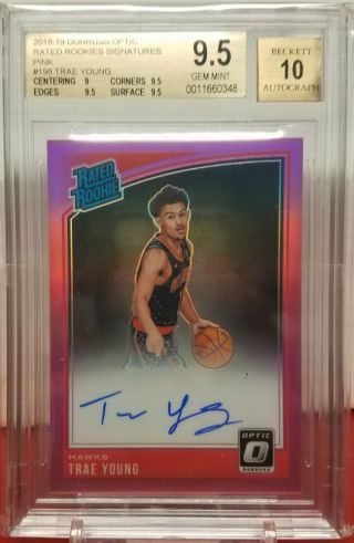 2018 - 19 Donruss Optic Rated Rookie Trae Young Rc Pink Prizm Auto /25 Bgs 9.  5 Gem