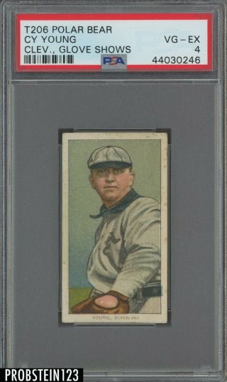T206 Cy Young Hof Cleveland Glove Shows Polar Bears Rare Back Psa 4 Centered