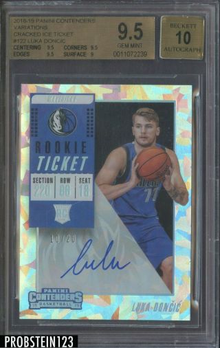 2018 - 19 Contenders Cracked Ice Rookie Ticket Luka Doncic Rc Auto 10/20 Bgs 9.  5