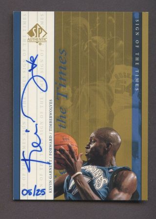 1999 - 00 Sp Authentic Sign Of The Times Gold Kevin Garnett Auto 5/25 " Rare "