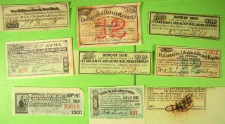 17 Bond Coupons From Railroads.