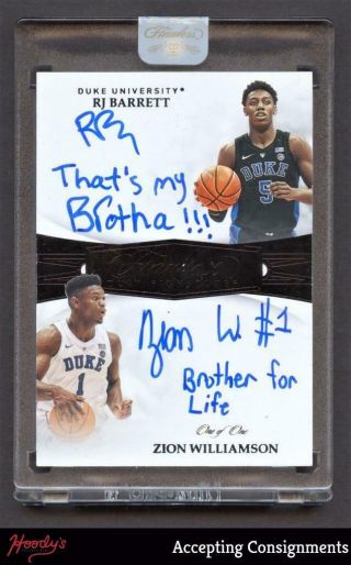 2019 - 20 Flawless Zion Williamson & Rj Barrett Personalized Autograph Auto 1/1 Rc