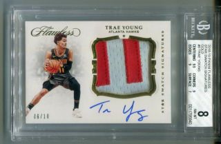2018 - 19 Panini Flawless Rc Trae Young Gold Star Patch Auto 06/10 2col Bgs 8/10