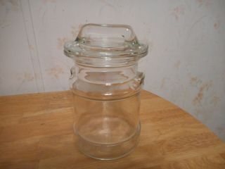 Vintage Milk Can Shaped Heavy Glass Cookie Apothecary Jar & Lid 1072