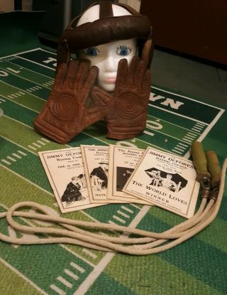 Antique Old Early 1930s Boxing☆football Equip•gloves: Helmet,  Jump Rope Etc
