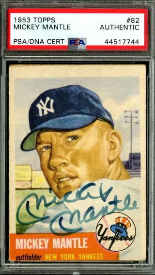 1953 Topps 82 Mickey Mantle Yankees Signed Card Psa Dna Authentic Encapsulated