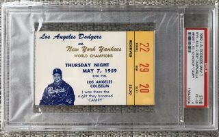 Roy Campanella Benefit Ticket Stub Dodgers Yankees Los Angeles Coliseum Psa 4 Vg