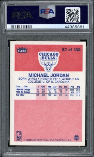1986 Fleer 57 Michael Jordan RC Rookie PSA 8.  5 Near - 2