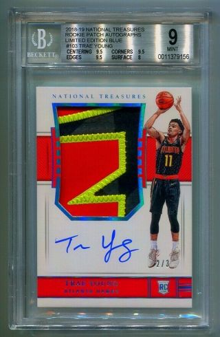 2018 - 19 National Treasures Rookie Patch Auto Blue Trae Young 2/3 Bgs 9 Sick