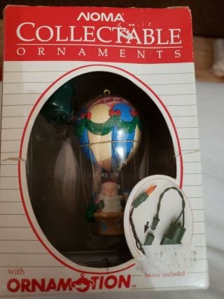 Vtg 1989 Noma Ornamotion Christmas Rotating Tree Ornament Santa Hot Air Balloon