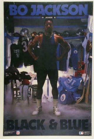 Bo Jackson Raiders/royals " Black & Blue " 24 " X 35 " Poster Print Not Nike