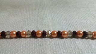 Vintage Silvertone Metal Orange Faux Pearl Bead Clear Red Crystal 8 