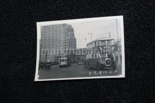1940s Wwii Era Double Decker Bus Street Scene Old Shanghai China Vintage Photo