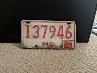 Official 1980 Maryland Motorcycle License Plate 137946 -