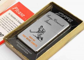 1964 Vintage Zippo Lighter W/box & Paper,  Fort Wayne Komets Hockey Team