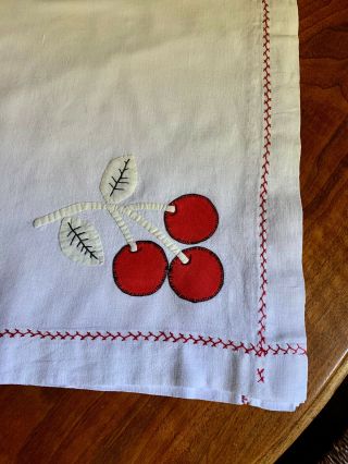 Vintage Cotton Kitchen Tablecloth With Appliqued Cherries