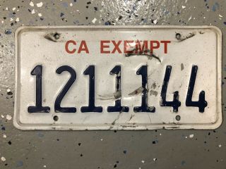 California - " Exempt " - License Plate 1211144 See Pic