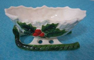 Vintage Lefton Porcelain Christmas Sleigh Candy Dish Trinkets Display 1973