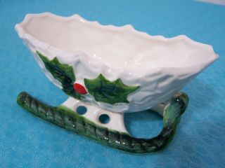 Vintage Lefton Porcelain Christmas Sleigh Candy Dish Trinkets Display 1973 2
