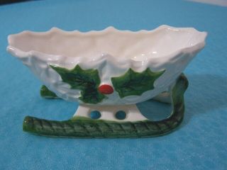 Vintage Lefton Porcelain Christmas Sleigh Candy Dish Trinkets Display 1973 3