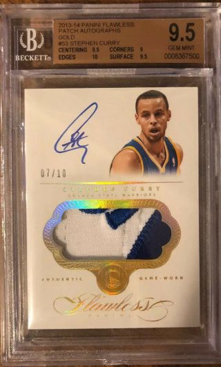 2013 - 14 13/14 Panini Flawless Stephen Steph Curry Gold Patch Auto /10 9.  5/10