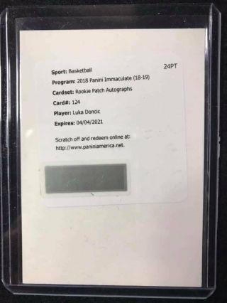 2018 - 19 Immaculate Rpa Rookie Patch Autograph Auto Rc Redemption Luka Doncic 99
