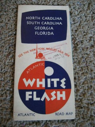 1939 Atlantic / White Flash,  Road Map,  North / South Carolina,  Georgia,  Florida
