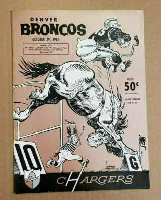Afl Football Program - Denver Broncos At San Diego Chargers - 1961 - Nm Shape