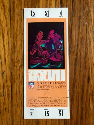 Bowl Vii 7 Full Ticket Dolphins Redskins 1972 1973 Perfect Season 17 - 0 Nfl