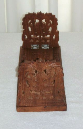 Vtg Book Rack Carved Wood Flowers Expandable Foldable Action Cheswick Pa India