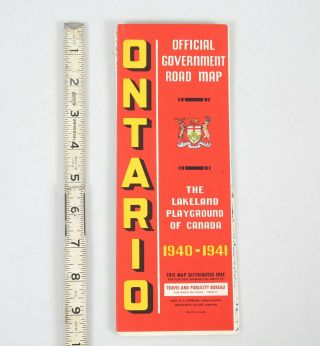 Vintage Official Government Road Map Ontario Canada 1940 - 1941 Travel