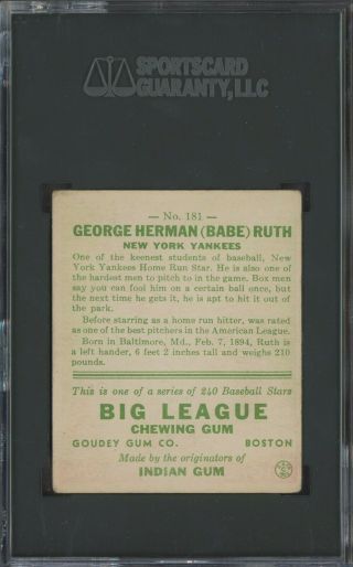 1933 Goudey 181 Babe Ruth York Yankees HOF SGC 3 