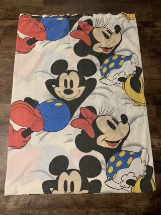 Vintage Disney Mickey Mouse Minnie Flat Twin Size Bed Sheet Large Print B11