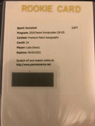 2018 - 19 Immaculate Luka Doncic Premium Patch Auto Rc Rpa /25