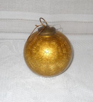 Vintage Large 3 " Gold Crackle Glass Kugel Christmas Ornament