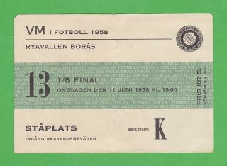 1958 Fifa World Cup Ticket 13 1/8 Final Soviet Vs Austria July 11th
