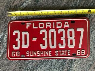 1968 1969 Florida License Plate 3d - 30387 " Sunshine State "