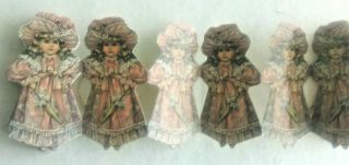 Vintage Old - Fashioned Victorian Girl In Pink Paper Garland,  42 Dolls,  4” Tall X