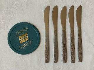 Vintage United Airlines Stainless Steel Flatware Set Of 5 Knives Abco & Coaster