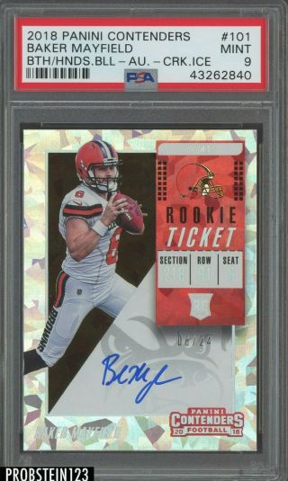 2018 Contenders Cracked Ice Rookie Ticket Baker Mayfield Rc Auto /24 Psa 9