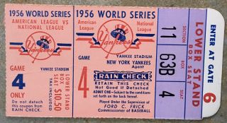 1956 World Series Game 4 Ticket Stub Yankees/brooklyn Dodgers Mantle Hits Hr