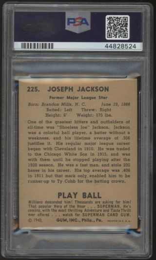 1940 Play Ball 225 Shoeless Joe Jackson Superman Back PSA 5 EX 2
