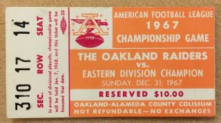 1967 Afl Championship Ticket Oakland Raiders Houston Oilers Pre Bowl Ii 2