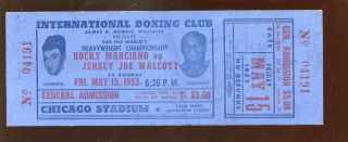May 13 1953 Boxing Full Ticket Rocky Marciano Vs Jersey Joe Walcott Ex,