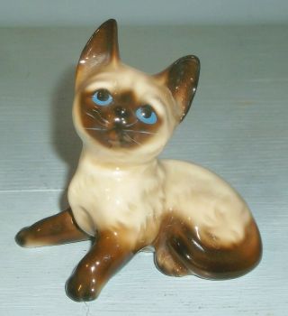 Vintage Porcelain Siamese Cat Figurine Blue Eyes